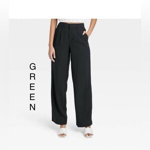 A New Day Women's Cotton High Rise Straight Relaxed Hip Chino Pants Green 8 NWT